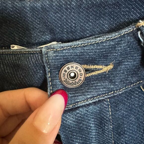 WEEKEND MAX MARA Wide Leg Barrel Jeans Split Hem Sz 29 in Dark Wash High Rise - Picture 5 of 9